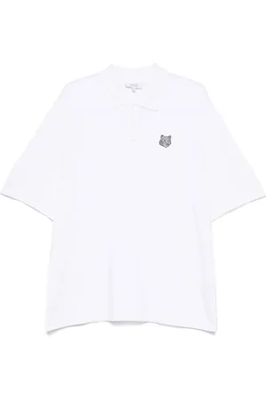 Maison Kitsuné Top, Herre, Hvid, XL, Hvid Button-Up Sweater med Korte Ærmer