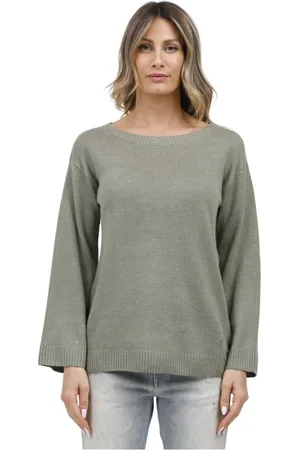 Max Mara Strik, Dame, Grøn, L, Linned, Bred rund hals linned top