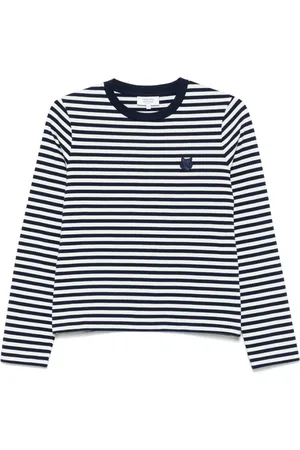 Maison Kitsuné Top, Dame, Blå, M, Navy Fox Motif Langærmet
