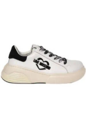 Moschino Sko, Dame, Hvid, 41 EU, Hjerte Logo Glitter Sneakers Hvid Sort