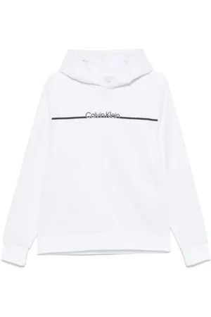 Calvin Klein Sweathshirts & Hoodies, Herre, Hvid, L, Bomuld, Hvid Logo Print Hættetrøje Sweater