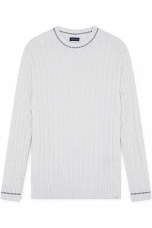 Paul & Shark Strik, Herre, Hvid, S, Bomuld, Luksus Bomuld Cashmere Sweater med Indlæg
