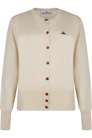 Vivienne Westwood Strik, Dame, , XL, Bomuld, Hvid Cardigan Ribstrikket Sweater