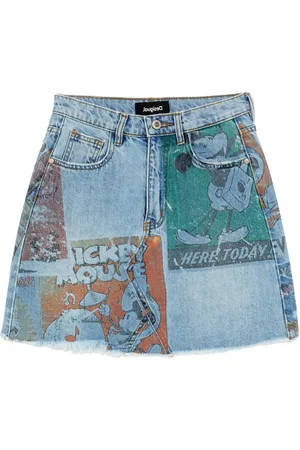 Desigual Nederdel, Dame, Blå, 2XL, Bomuld, Blå Trykt Bomuld Nederdel med Lommer