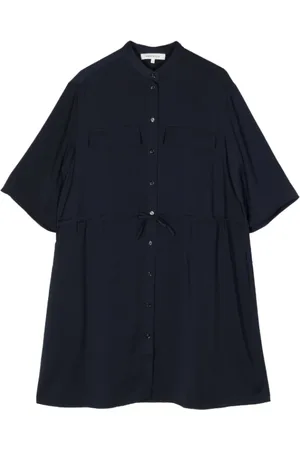 Maison Kitsuné Kjole, Dame, Blå, S, Uld, Dyb Blå Flæsekjole med Lommer