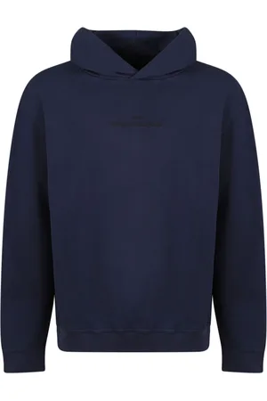 Maison Margiela Sweathshirts & Hoodies, Herre, Blå, S, Bomuld, Mørkeblå hættetrøje med logo broderi