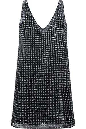 Max Mara Kjole, Dame, Sort, XS, Organza, Sort Pailletkjole med Blomstermotiv