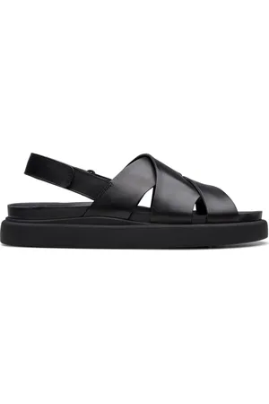 Clarks Sko, Dame, Sort, 39 1/2 EU, Læder, Sorte flade solsandaler til kvinder