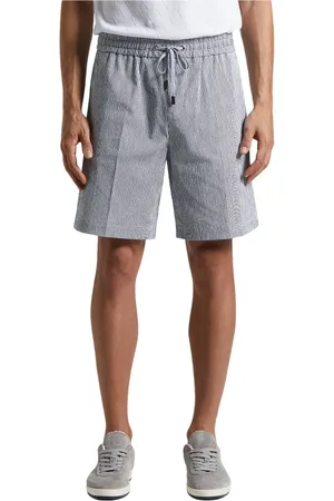 PESERICO SIGN Shorts, Herre, Blå, M, Bomuld, Stretch bomuld seersucker shorts