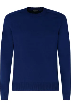 Tom Ford Strik, Herre, Blå, S, Cashmere, Mørkeblå Cashmere Crewneck Jumper