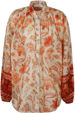 ZIMMERMANN Bluser & Skjorter, Dame, Flerfarvet, M, Creme og Orange Junie Bluse
