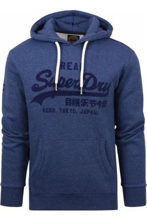 Superdry Sweathshirts & Hoodies, Herre, Blå, S, Bomuld, Vintage Blå Hættetrøje med Soda Pop Logo