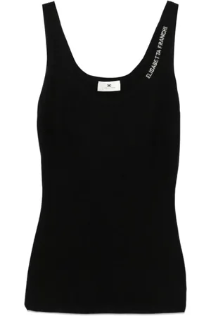 Elisabetta Franchi Top, Dame, Sort, M, Uld, Merino Uld Jacquard Logo Top