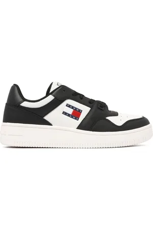 Tommy Hilfiger Sko, Herre, Sort, 46 EU, Læder, Hvid Sort Retro Læder Sneakers
