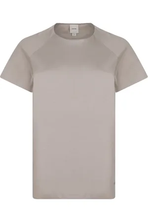 Calvin Klein Top, Dame, Grå, L, Bomuld, Logo Broderet T-shirt i Lys Beige