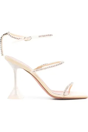 Amina Muaddi Sko, Dame, Hvid, 36 EU, Hvide Sandaler med Rhinestone Stropper