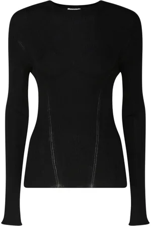 Lanvin Strik, Dame, Sort, L, Cashmere, Sort Cashmere Ribstrikket Top