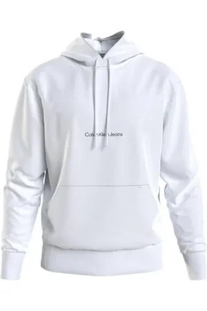 Calvin Klein Sweathshirts & Hoodies, Herre, Hvid, 2XS, Uld, Hvid hættetrøje med sort logo