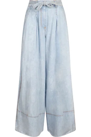 ZIMMERMANN Jeans, Dame, Blå, M, Bomuld, Bredbenede jeans med kontrastsyning