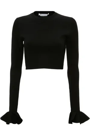 J.W.Anderson Top, Dame, Sort, M, Sort Cropped Ruffled Sleeve Sweater