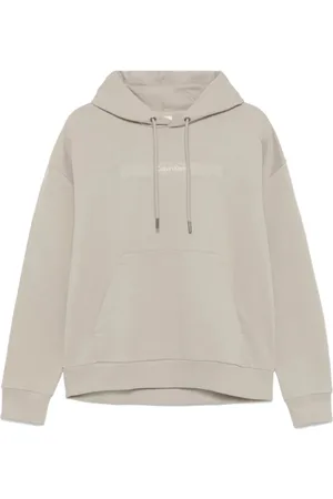 Calvin Klein Sweathshirts & Hoodies, Herre, Grå, S, Bomuld, Beige Logo Broderet Hættetrøjer
