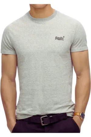 Superdry Top, Herre, Grå, M, Bomuld, Broderet logo essentiel t-shirt