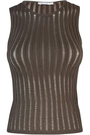Patrizia Pepe Top, Dame, Brun, XS, Brun Ribstrikket Crew Neckline Top
