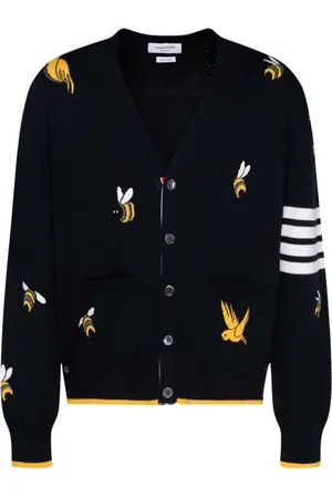 Thom Browne Strik, Herre, Blå, M, Fugle og Bier Strik Cardigan