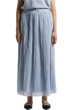 PESERICO SIGN Nederdel, Dame, Blå, M, Chiffon, Krympet plisseret chiffon midi nederdel