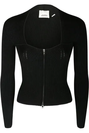 Isabel Marant Strik, Dame, Sort, S, Uld, Sort Cardigan Ribstrik Lynlås