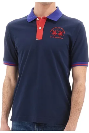 La Martina Top, Herre, Blå, M, Bomuld, Polo T-shirt med knapper