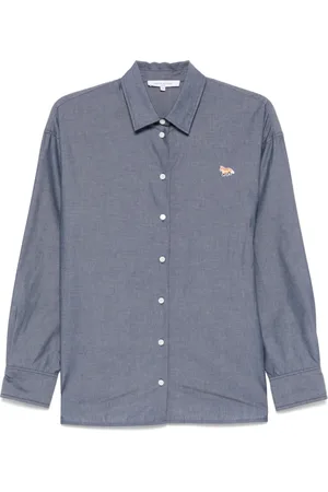 Maison Kitsuné Bluser & Skjorter, Dame, Blå, XS, Indigo Blå Skjorte med Side Slids