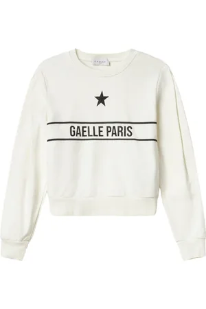 GAËLLE Sweathshirts & Hoodies, Dame, Hvid, L, Bomuld, Hvid Bomulds T-shirt med Logo Print og Rhinsten