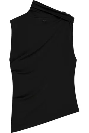 Courrèges Top, Dame, Sort, S, Sort Draperet Top med Logo Patch