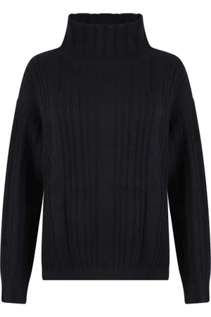 Max Mara Strik, Dame, Blå, M, Uld, Sort Turtleneck Sweater