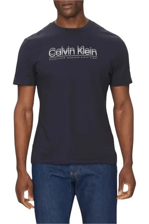 Calvin Klein Top, Herre, Blå, XL, Bomuld, Double Logo Rund Hals T-Shirt