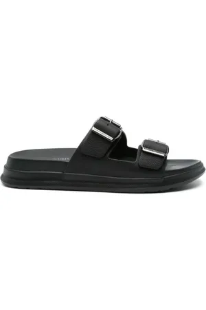 Tommy Hilfiger Sko, Herre, Sort, 44 EU, Læder, Sort Læder Dobbeltrem Sandaler