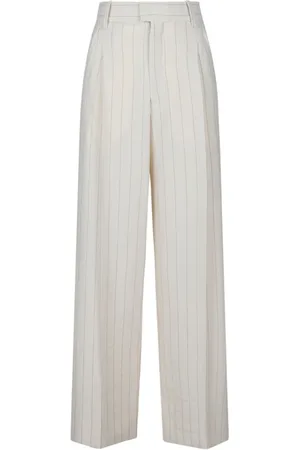 Isabel Marant Bukser, Dame, , XS, Skræddersyet Ecru Pinstripe Brede Benbukser