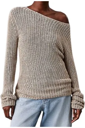 Calvin Klein Strik, Dame, Grå, M, Uld, Tekstureret Bådhals Sweater