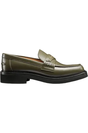 Dior Sko, Dame, Grøn, 34 1/2 EU, Uld, Grøn Læder Loafers Stilfuld Komfort
