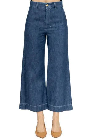 Max Mara Jeans, Dame, Blå, M, Bomuld, Højtaljet Blå Bomuld Brede Ben Jeans