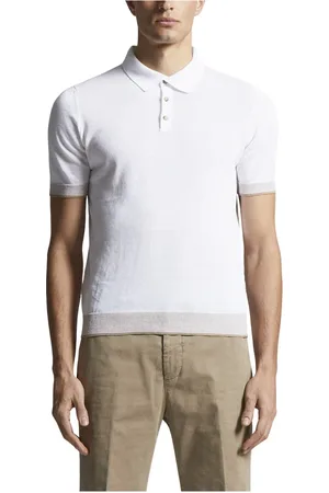 PESERICO SIGN Strik, Herre, Hvid, M, Bomuld, Linned og bomuld crepe polo shirt