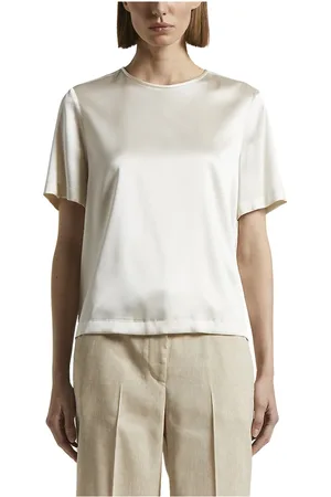 PESERICO SIGN Top, Dame, , L, Satin, Blank stræk silke satin T-shirt