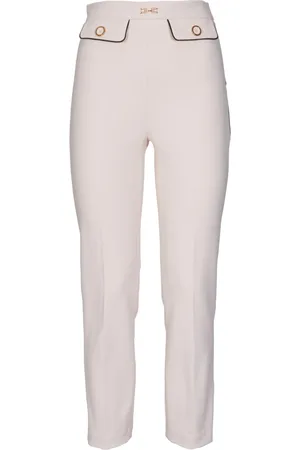 Elisabetta Franchi Bukser, Dame, , M, Ivory Crêpe Frontal Logo Bukser