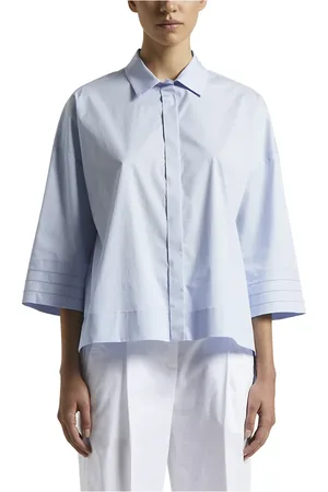 PESERICO SIGN Bluser & Skjorter, Dame, Blå, S, Bomuld, Damet-shirt i let strækbar bomuldssatin