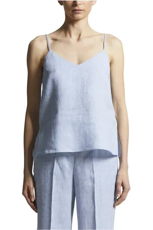 PESERICO SIGN Top, Dame, Blå, 2XS, Ren hør V-udskæring top