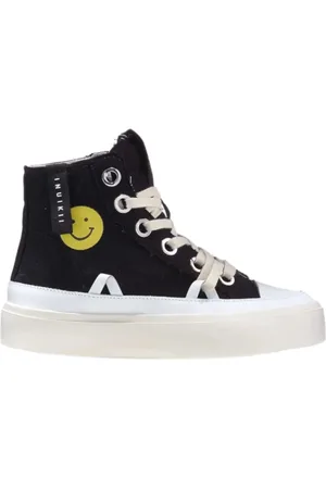 INUIKII Sko, Dame, Sort, 40 EU, Bomuld, Distressed Matilda Sort Sneaker med Smiley & Heart Print