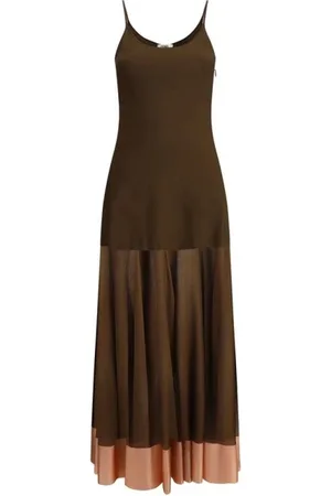 Fendi Kjole, Dame, Brun, S, Elegant tofarvet lang kjole med vid nederdel
