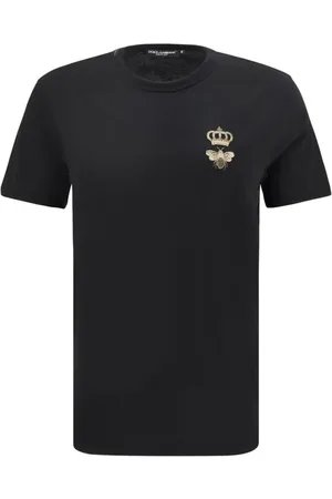 Dolce & Gabbana Top, Herre, Sort, XL, Bomuld, Broderet Bi og Krone T-Shirt