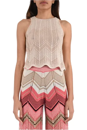 AKEP Top, Dame, Gul, L, Polyester, Zig Zag Strik Top
